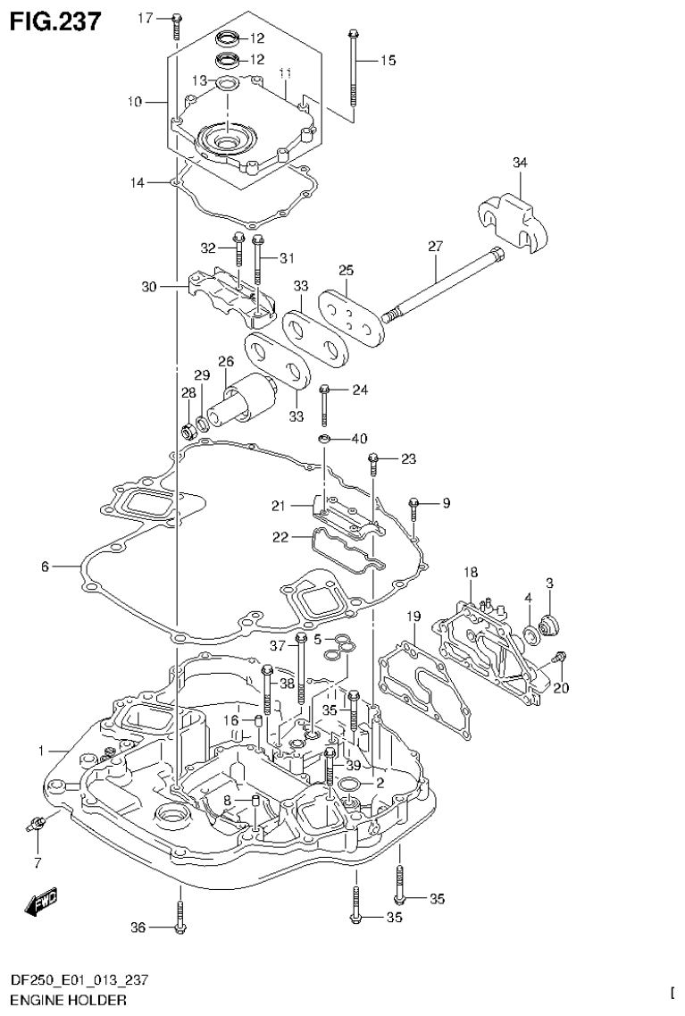 Suzuki DF200T, DF200Z, DF225T, DF225Z, DF250T, DF250Z ENGINE HOLDER (DF200T E1) parts diagram
